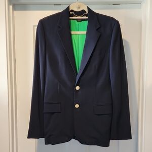 Ralph Lauren Navy Blazer with Vibrant Green Interior